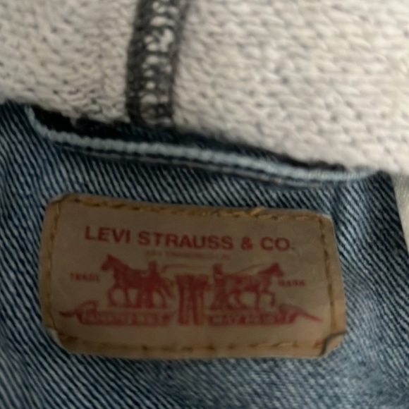 🌺LEVI'S Legacy Hybrid Trucker Denim/Sweatshirt Sleeve Hooded Jacket Size Medium🌺 - Picture 5 of 7